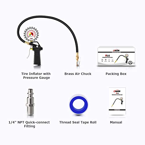 Oasser Tire Inflator with Pressure Gauge 170PSI Tire Gauge Inflator Air Compressor Accessories with Brass Air Chuck Quick Connect Coupler - Thumbnail 7