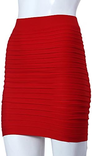 Anna Women's Sexy Slip-On Pleated Stretch Pencil Mini Skirt (Red)
