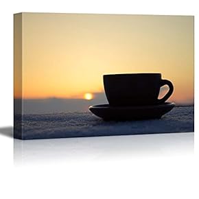 Canvas Prints Wall Art - Romantic Winter Evening with a Cup of Coffee/Tea in Rays of Sunset | Modern Wall Decor/Home Decoration Stretched Gallery Canvas Wrap Giclee Print & Ready to Hang - 12" x 18"