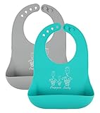 Prippie Soft Silicone Baby Bib, Set of 2 ( Turqu. & Gray ) - New and Improved Design