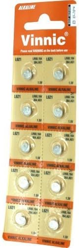 10 x Vinnic Size LR60 V364 364 AG1 L621 Alkaline Watch Battery by Vinnic