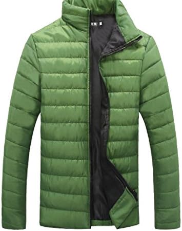 xiaokong Men Stand Collar Zipper Korean Style Long-Sleeved Down Coats Blackish Green S