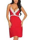 HOTOUCH Women's Chemise Nightgown Sleepwear Lace Lounge Dress Spin Slip Red M