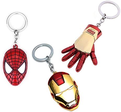 Spiderman, Iron Man Mask, Captain America, Hulk Fist, Venom, Deadpool, The Avengers, Civil War, Metal KeyChain - Pack 3 Pcs