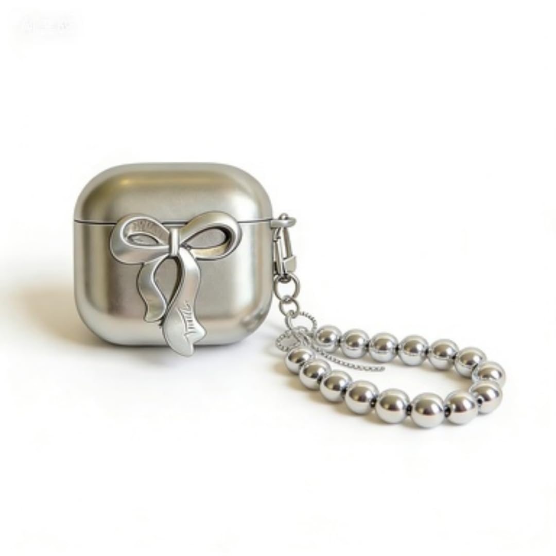 Photo 1 of for AirPods Pro 3 Case 2025, Protective Hard Skin Cases Cover for Kawaii Girly Cute Silver Bow Airpods Pro 3rd Case for Air pod Pro 3 Cover with Keychain for Airpods Pro 3 Gen for Women Girls