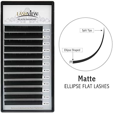 LASHVIEW Split Tips SUPER MATTE Black Mink Ellipse Flat Eyelash Extension Individual Lashes C Curl 0.20mm Thickness 11mm Length Soft Semi-permanent Application-friendly Eyelashes For Salon Use