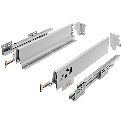 GTV - Modern Box Schublade I L=400mm H=83 mm I Grau I Leises Schließen I Belastung bis zu 40 kg I Einfache Installation I Synchronisation des Fahrweges der Führungen I PB-D-KPL400A