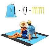 Gonex Sand Proof Beach Blanket 10 x 9 FT/ 6.5 x 6.5 FT for 4-7 Adults, Waterproof Sand Free Compact Beach Mat Picnic Blanket Lightweight with Carry Pouch, Stakes, Carabiner for Outdoor