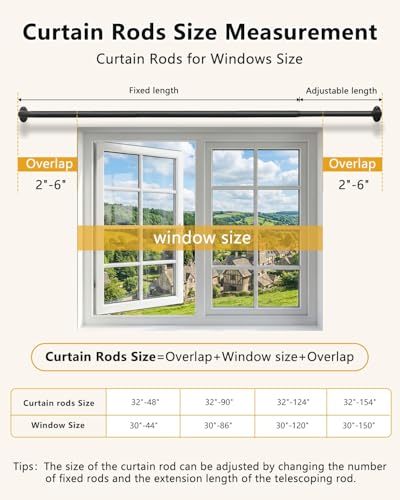 ASULUPHY Blackout Curtain Rod 32-90 In, Wrap Around Window Curtain Rods, 1 Inch Diameter Adjustable Door Curtain Rod, Long Curtain Rod with Brackets, Heavy Duty Drapery Rod for Bedroom