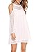 ACEVOG Women's Cold Shoulder Lace Chiffon Mini Patchwork Loose Casual Dress,White,Large