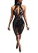 Womens Sexy Halter Floral Sequin See Through Backless Sleeveless Bodycon Club Party Short Mini Dresses Black S