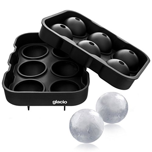 glacio Round Ice Cube Mold Tray- Silicone Ice Sphere Maker - Makes 6 Ice Balls for Whiskey