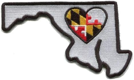 Maryland Patch Embroidered State Shaped and Heart Iron On Stick On Coat Shirt Pants Backpack Coat Jacket