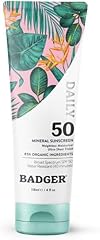 Badger Reef Safe Mineral Sunscreen, SPF 50, 98% Organic with Zinc Oxide, Non Toxic, Water Resistant, Unscented & Hypoallergen