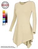 [DRSKIN] Women Handkerchief Hem Long Sleeve Tunic Top (XL, Beige)