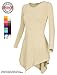 [DRSKIN] Women Handkerchief Hem Long Sleeve Tunic Top (XL, Beige)