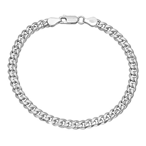 5.5mm Solid 925 Sterling Silver Beveled Cuban Curb Link Italian Bracelet / Anklet, 10