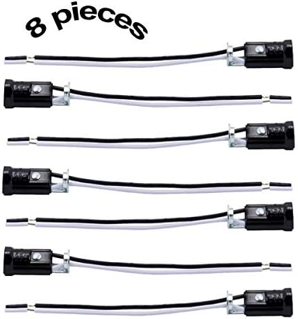 E12 Candelabra Base Lamp Holder Light Socket, Keyless Phenolic, 6 Inch Wire Leads, Pack of 8
