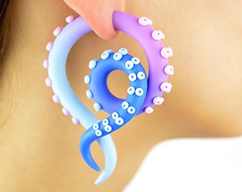 HandmadeFairy Kei Earrings Tentacle Earrings Kawaii Fairy Kei Ear Piercings Pastel Goth Earrings Rave Outfit Edc Outfit Menhera Octopus Gauges Fake Plugs Harajuku Decoden Fake Gauge Earrings Kawaii Clothing