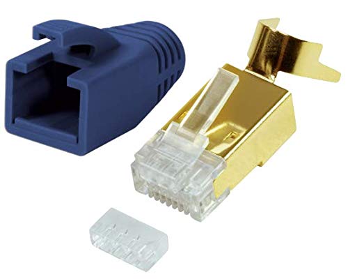 Odedo Pack of 10 Crimp Connectors CAT 7 7A CAT 6A CAT 8.1 Installation Cable up to 8 mm 10 GBit Gigabit Ethernet Rigid Flexible Core 1.2 mm - 1.45 mm AWG 22-24 RJ45 Network Connector Gold-Plated