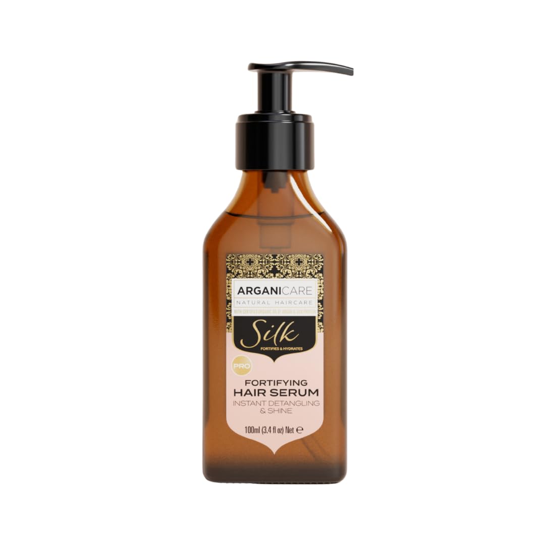 Arganicare | Silk Protein Fortifying Hair Serum | All Hair Types | Leave-In Smoothing and Shine Care | Frizz Control and Glossy Finish | 100 ml