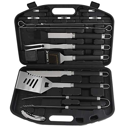 POLIGO 21pcs Heavy Duty BBQ Grill Tool Set with Heat Resistant Handle - Stainless Steel Barbecue Utensil Accessories in Plastic Storage Case - Complete Outdoor BBQ Grilling Kit - Birthday Gift for Men