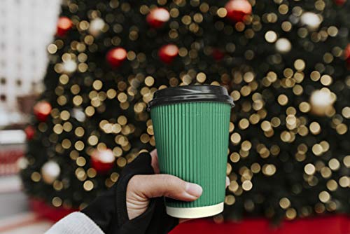 12oz Paper Coffee Cups With Lids and Straws, 100 Pcs Bulex Disposable To Go Coffee Cups Green Paper Cups for Hot Beverages