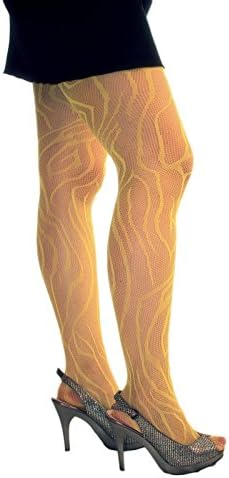 Neon Colored Various Animal Print Pattern Nylon Fishnet Costume Tights (Neon Yellow)
