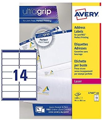 Avery l7163-15 Pack of 210 Laser Print Labels 99.1 x 38.1 MM White