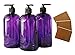 SanDaveVA Brand 16oz Purple Plastic Bottle PET Round Bottles w/Black Lotion Pumps 3 bottles/PK and Kraft Labels