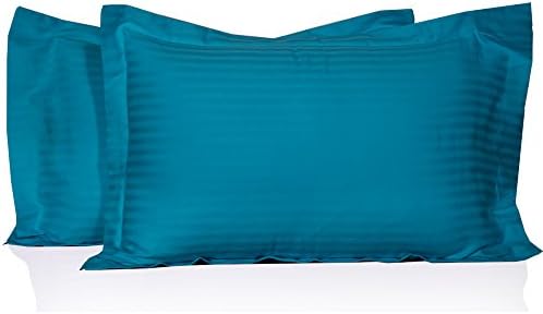 100% Egyptian Cotton 2 PC Pillow Shams Striped Pattern 650 Thread Count 30 Colors &amp; 2 Sizes (King , Turquoise) By Furnish Homes .