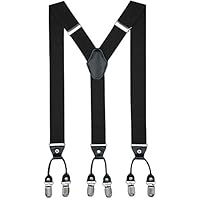 Navisima Adjustable Elastic Y Back Style Suspenders for Men and Women With 6 Strong Metal Clips, Black