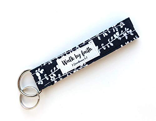 Keychain Wristlet -Walk by Faith - Organic Fabric Wrist Lanyard with Bible Verse - 2 Cor. 5:7 - Thumbnail 2