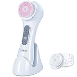 K-SKIN Facial Deep Cleansing Brush Waterproof Exfoliate Pore Smooth Skin for 3 Speeds Modes Setting with 2 Brush Heads (White)
