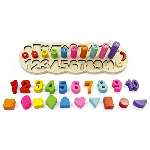 GEDIAO Wooden Math Blocks Puzzles Montessori Toys for Toddlers Sorting and Stacking Learning Toys for Kids Number Counting