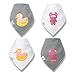 MaybeBaby Superhero Baby Bandana Drool Bibs, Adorable Bundle of 4 Bibs for a Teething, Drooling Baby. Two White Bibs and Two Gray Bibs with Our Super Duck and Ninja Bear.