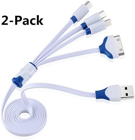 Red Gem [3.3 Feet] 4 in 1 Multiple USB Charging Cable Adapter Connector with 8 Pin Lighting / 30 Pin / Micro USB / Mini USB Ports for iPhone iPad, and more Phone,Tablet (Blue) (2-Pack)