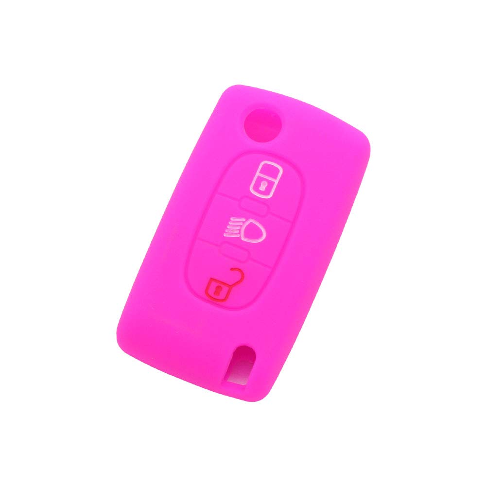BROVACS Silicone Cover Protector Case Holder Skin Jacket Compatible with PEUGEOT CITROEN 3 Button Flip Remote Key Fob w/Light Symbol CV9305 Rose — image 1