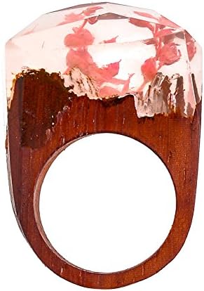 TENGZHEN Jewelry Handmade Wood Resin Rings Magical Miniature Snow Worlds Inside Ring Jewelry For Womens