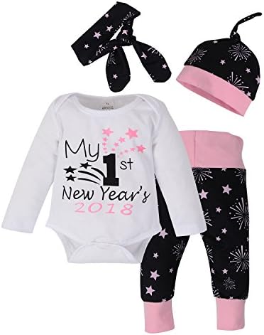 Mellons Newborn Baby cotton Letter Print Long sleeve New Year's Jumpsuit Pants 4PCS Outfits Set kids clothing