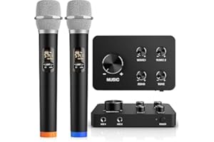 Wireless Microphone Karaoke Mixer System, Dual Handheld Wireless Microphone for Karaoke, Smart TV, PC, Speaker, Amplifier, Ch