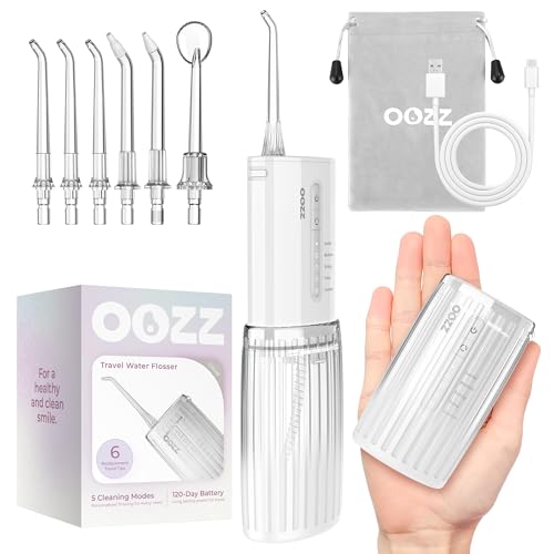 Irrigador bucal de viaje, irrigador oral de bolsillo inalámbrico, 5 modos de presión, 6 puntas de chorro, diseño compacto recargable por USB (Nube)