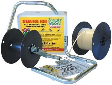 Sticky Roll Fly Tape Deluxe Equine Kit. Complete Crank Kit for easy stable fly maintenance (Complete Deluxe Kit, Medium 600 ft)