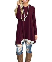 Sanifer Women's Lace Long Sleeve Tops Long Tunic