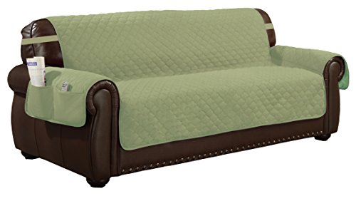 Quick Fit Reynold Durable Quality Reversible Water Resistant Cover for Dogs, Kids, Pets-Sofa Slipcover For Couch, Recliner, Loveseat or Chair, Sage-Chocolate