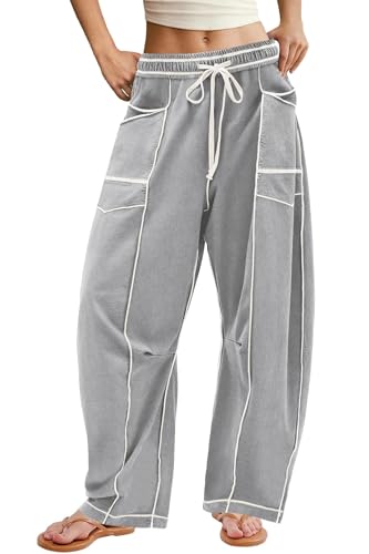 ReachMe Women's Elastic Waist Wide Leg Barrel Sweatpants at Amazon