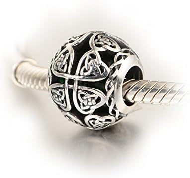 Dark Green Murano Glass & Sterling Silver Irish Celtic Lucky Shamrock Charm S925, Irish Celtic Eternal Love Knot Silver Charm Bead, Irish 4 leaf Clover pendant Charm Jewelry, Pandora compatible charm