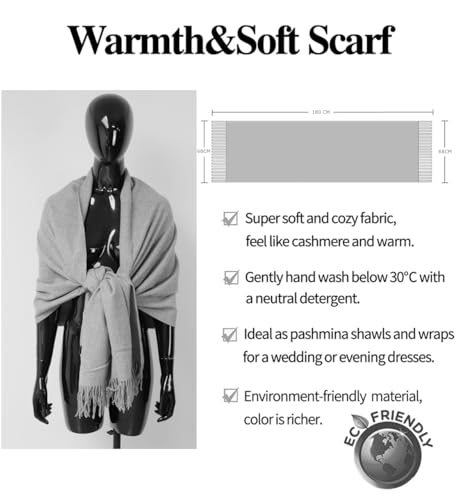 Van Der Rich ® - Elegant Plain Wool Scarf with Warm and Soft Fringes - Women