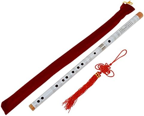 Traditional Handmade Chinese Musical Instrument Vintage Bamboo Flute Dizi (F Key White)
