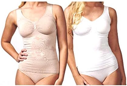 Medium Control Butterfly Swirl Design Cami Pack of 2-166170 - White & Sandalwood (Nude) - Large (UK 16-18)